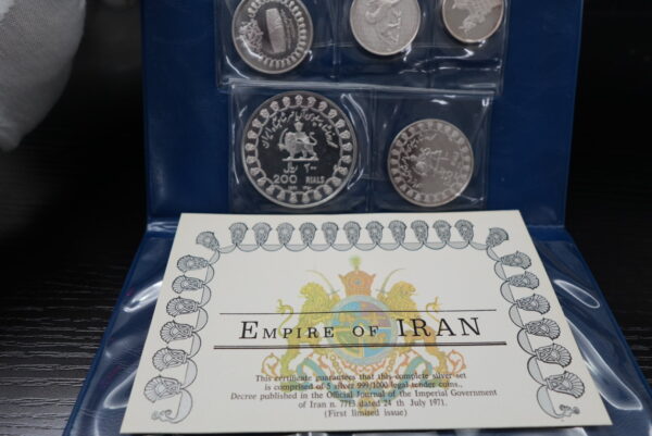 1971 Empire of Iran Five-Coin Silver Proof Set – 4.3 oz .999 Fine Silver