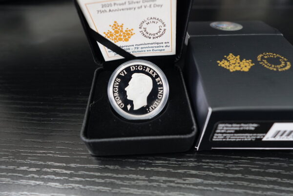 2020 $1 75th Anniversary of V-E Day – Pure Silver Proof Dollar Coin - Image 2