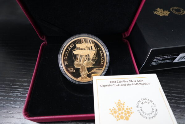 2018 $30 Captain Cook and the HMS Resolution – 2 oz Pure Silver Gold-Plated Coin - Image 4