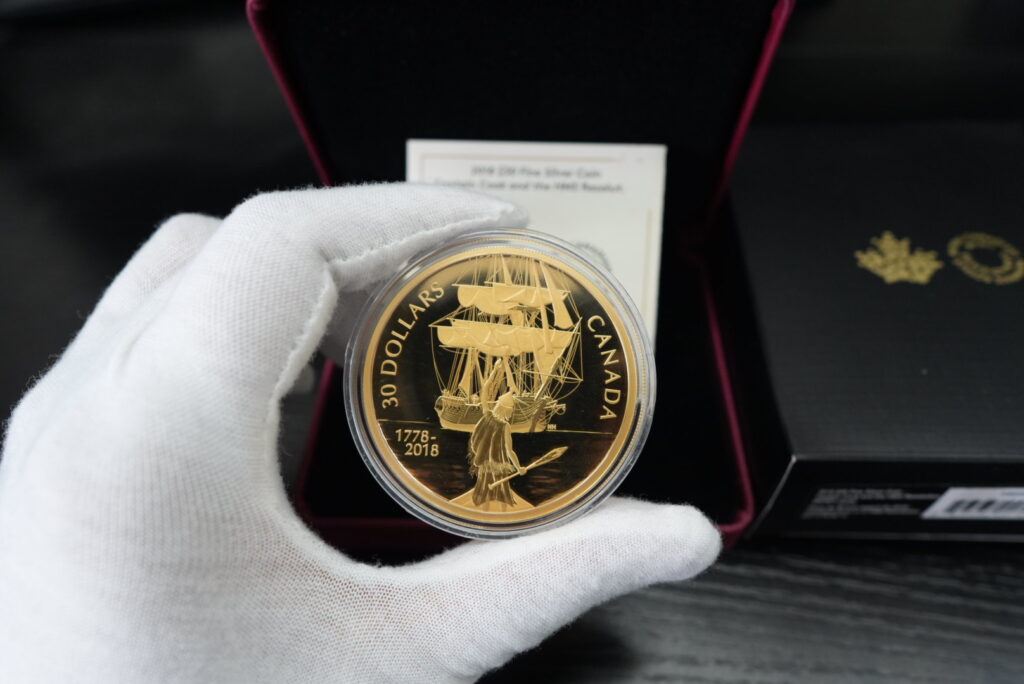 2018 $30 Captain Cook and the HMS Resolution – 2 oz Pure Silver Gold-Plated Coin