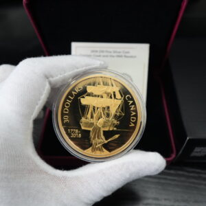 2018 $30 Captain Cook and the HMS Resolution – 2 oz Pure Silver Gold-Plated Coin