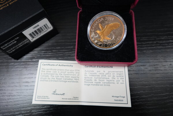 2014 $20 Perched Bald Eagle - Pure Silver Coin - Image 3