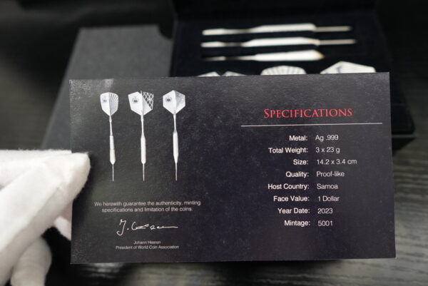 Bullseye in Silver – 2023 Samoa Dart Arrow Coin Set | 3 x 23g .999 Silver