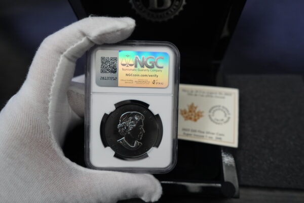 2023 $20 Canada Super Incuse Maple Leaf Silver Proof – Black Rhodium, NGC PF70 - Image 2