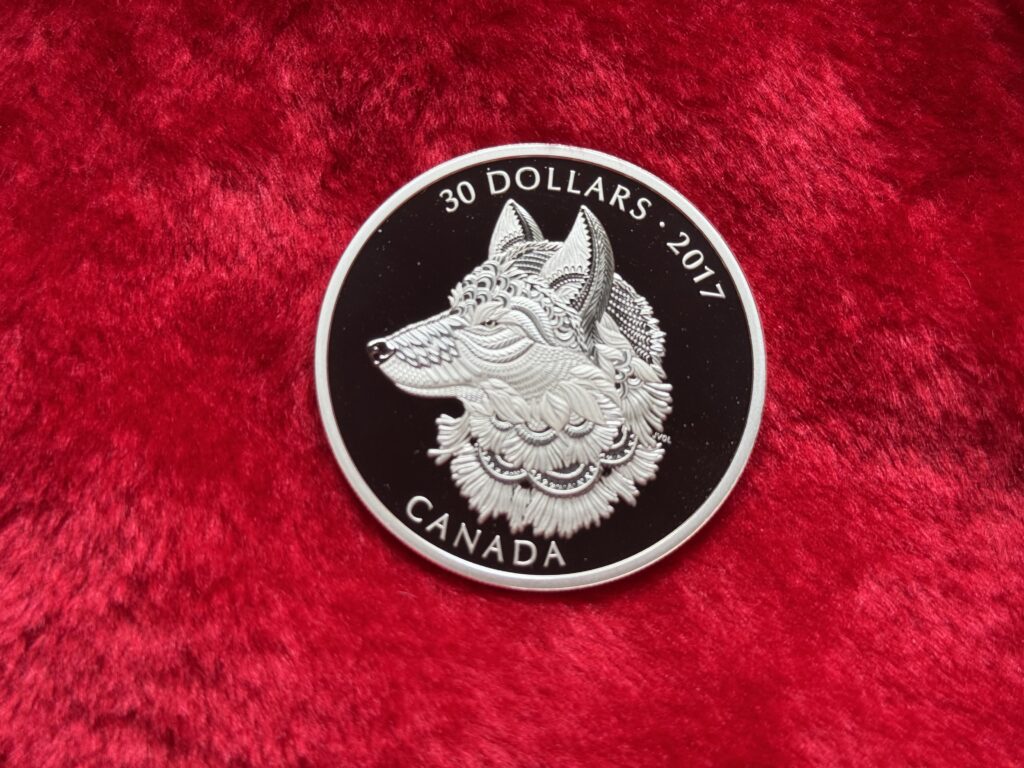 Zentangle Wolf Masterpiece – 2017 $30 2 oz. Pure Silver Coin - Zentangle® Art: The Great Grey Wolf