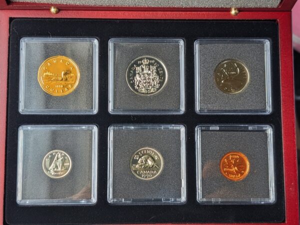 1990 Canada Select Gem Uncirculated Proof-Like Set in Mahogany Finish Wood Display Cases