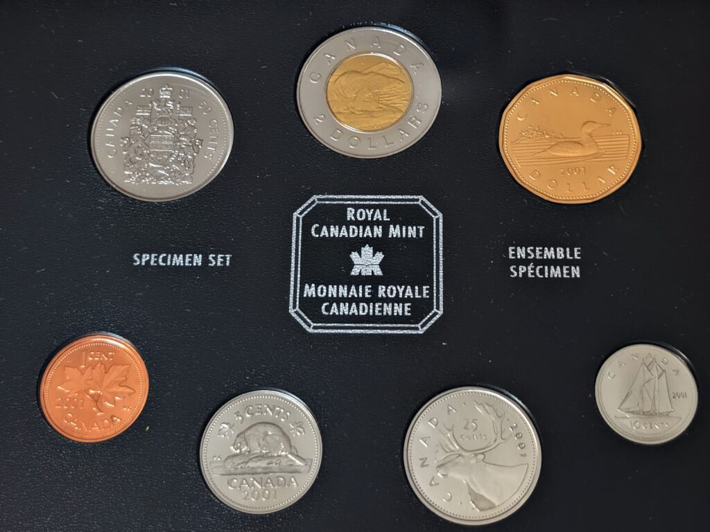 2001 Canada Specimen Coin Set – Royal Canadian Mint – 7 Coins – With Certificate of Authenticity (COA)