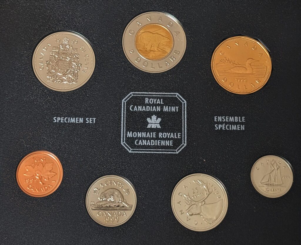 1999 Canada Specimen Coin Set – Royal Canadian Mint – 7 Coins – With Certificate of Authenticity (COA)