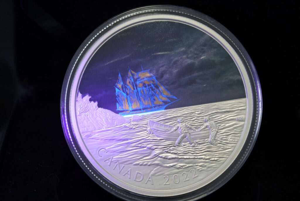 2022 $50 Canadian Ghost Ship - 5 oz .9999 Silver with black light
