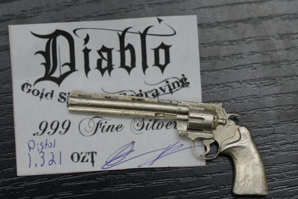 Custom Diablo Mint Silver Pistol – 1.321 oz .999 Fine Silver